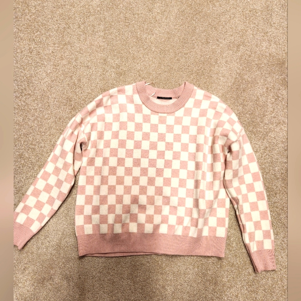 T Tahari Pink checker sweater